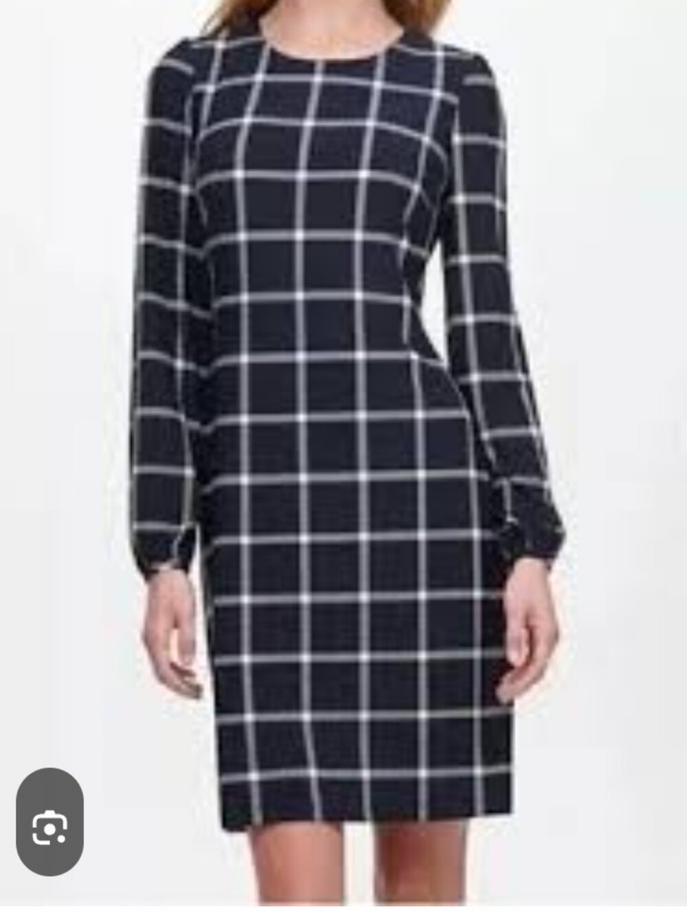 Tommy Hilfiger Navy and White Windowpane Long Sleeve Tee Dress